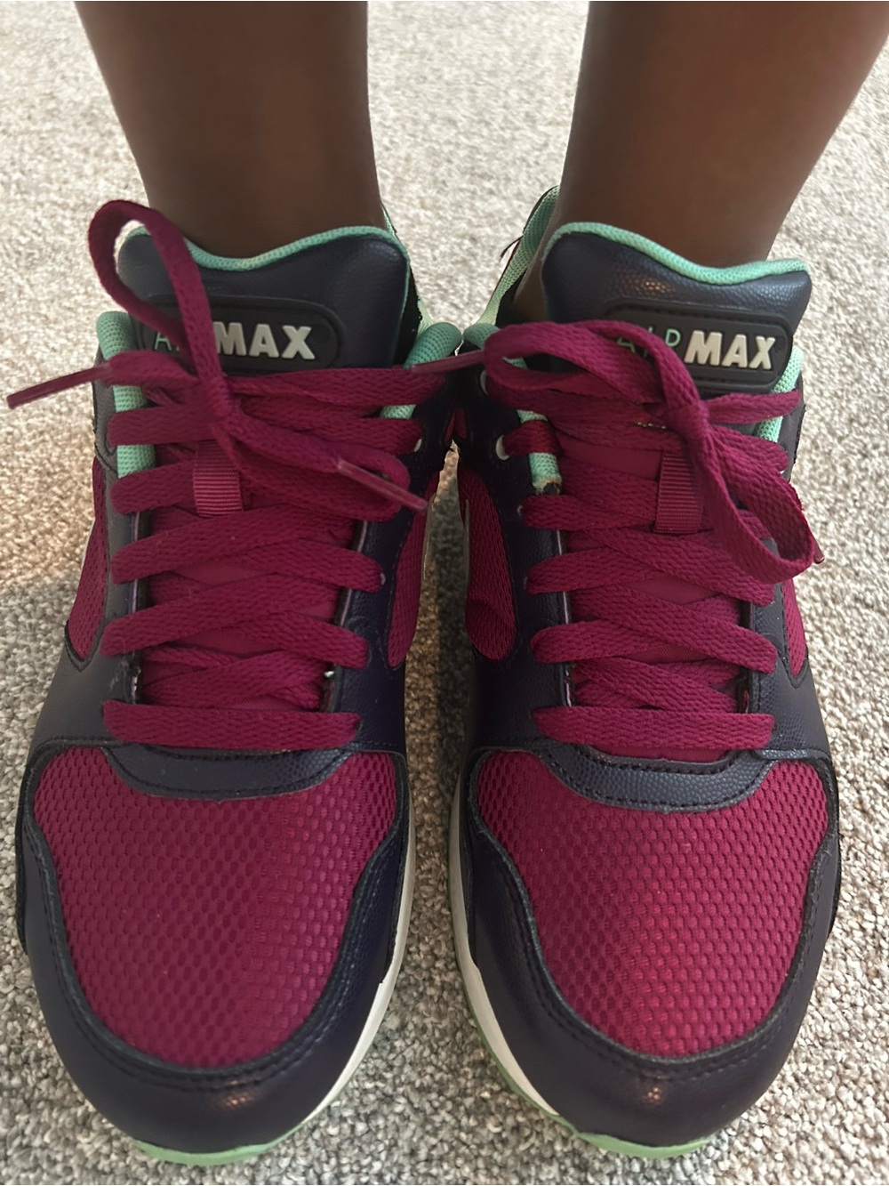 Air Max Sneakers in Burgundy with Teal Accents
